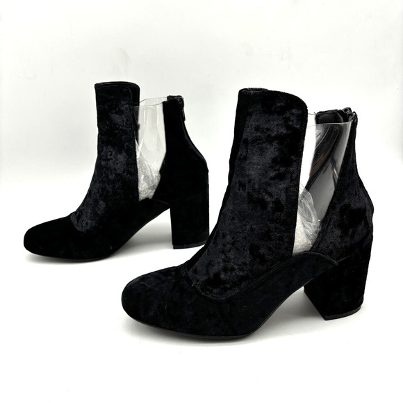 NEW Nasty Gal 'Clear It Out' Black Velvet Block Heel Zip Ankle Boot US7 UK5 - Picture 6 of 16